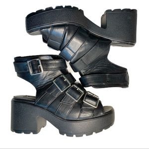 TOPSHOP Black Buckle Block Platform Heels